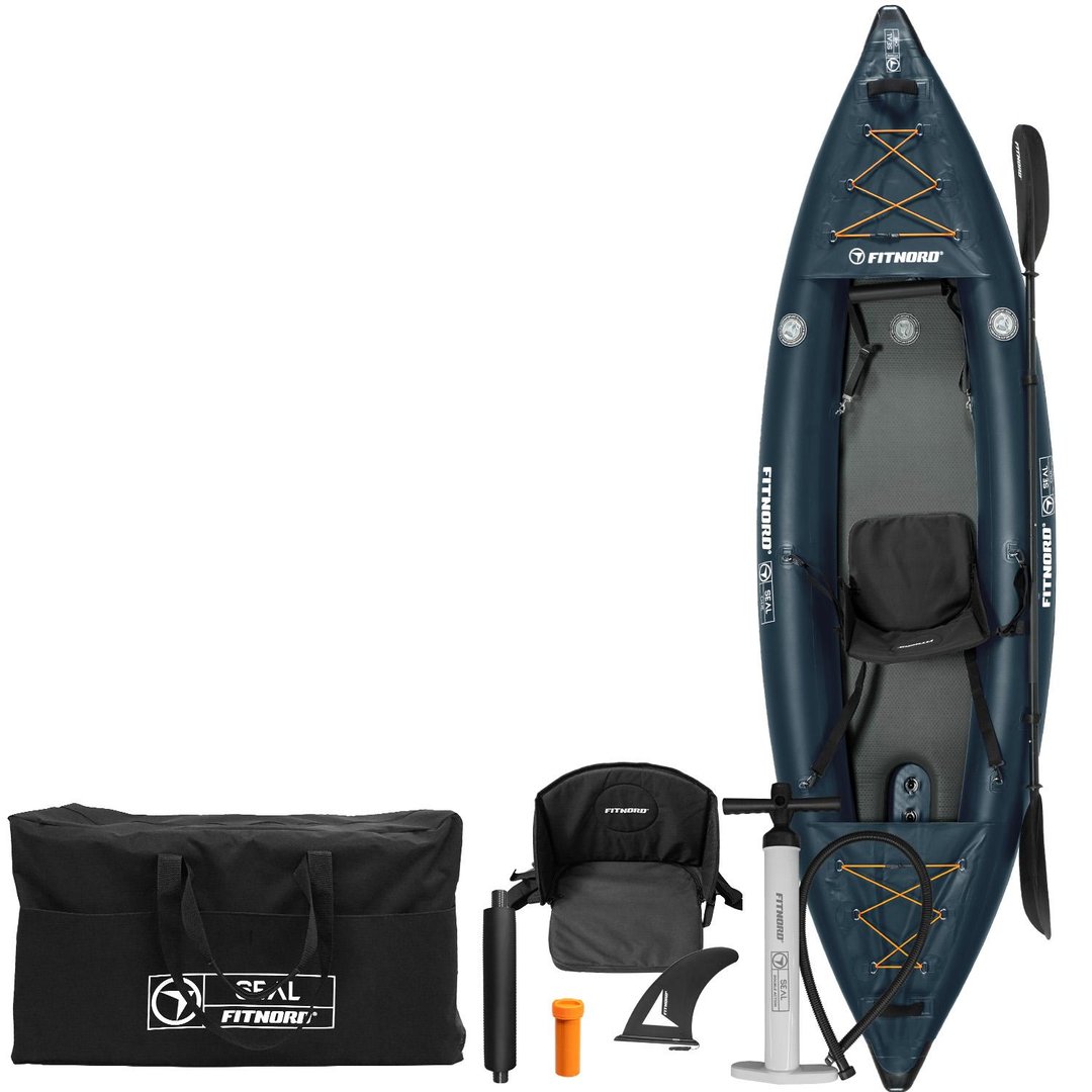 Paras ilmatäytteinen kajakki 2026 – Valitse vesireittisi 4 FitNord Seal One ilmatäytteinen kajakki, tummansininen