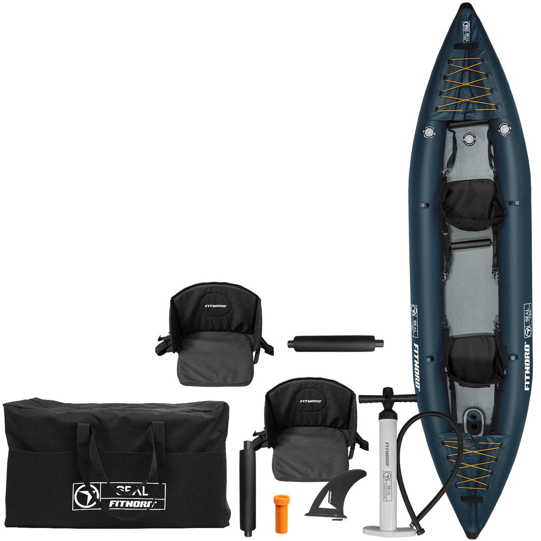 Paras ilmatäytteinen kajakki 2026 – Valitse vesireittisi 2 FitNord Seal Two ilmatäytteinen kajakki, tummansininen