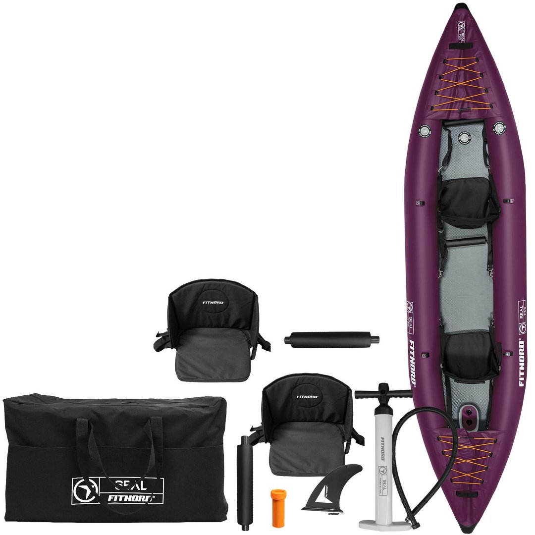 Paras ilmatäytteinen kajakki 2026 – Valitse vesireittisi 1 FitNord Seal Two ilmatäytteinen kajakki, tumma violetti