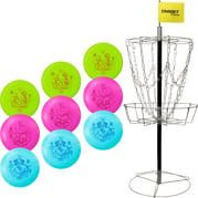 Frisbeegolf Aloittelijan pelisetti kolmelle  (kori + 9 kiekkoa)