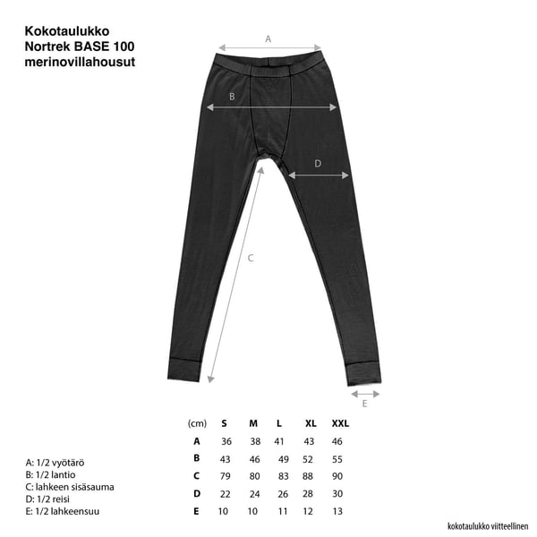Nortrek BASE 100 aluskerraston merinovillahousut 13