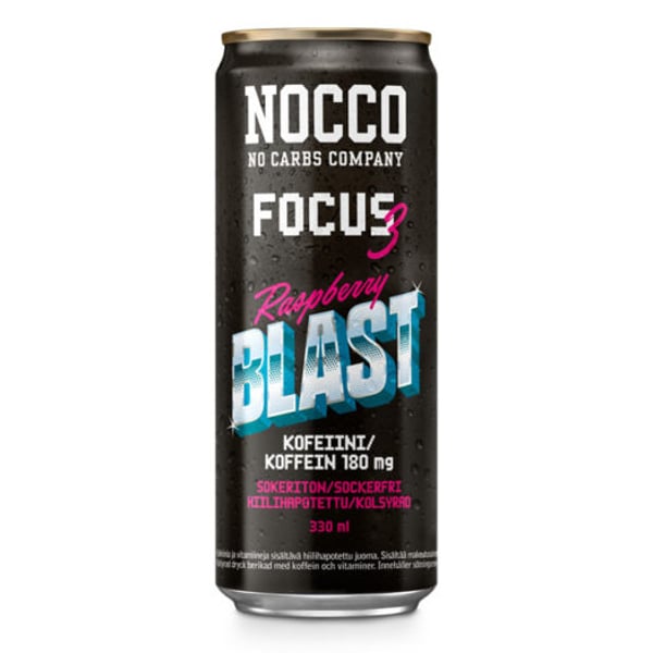 NOCCO Focus 3,  Raspberry Blast -energiajuoma, 330ml, 24-PACK 1