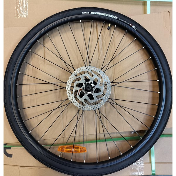 Etupyöräkokonaisuus 28" - Vanne, renkaat, jarrulevy 180mm