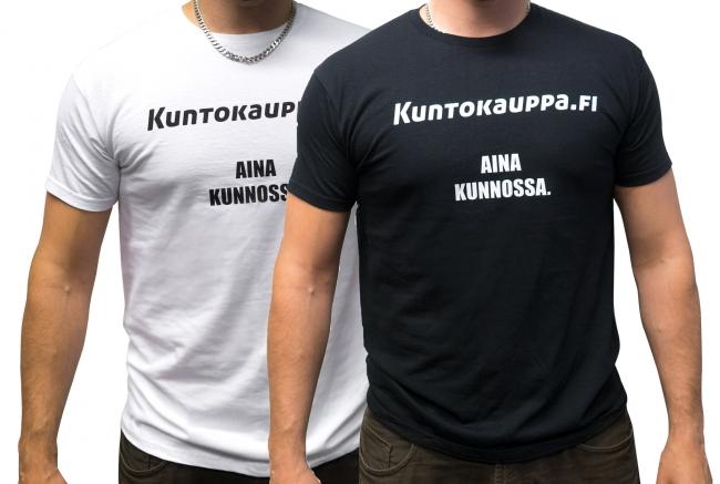 Kuntokauppa.fi T-Paita - Aina kunnossa, miesten malli, valkoinen/musta L