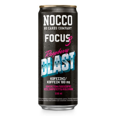 NOCCO Focus 3,  Raspberry Blast -energiajuoma, 330ml, 24-PACK